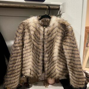 Marciano Brown and Cream Striped Teddy Jacket